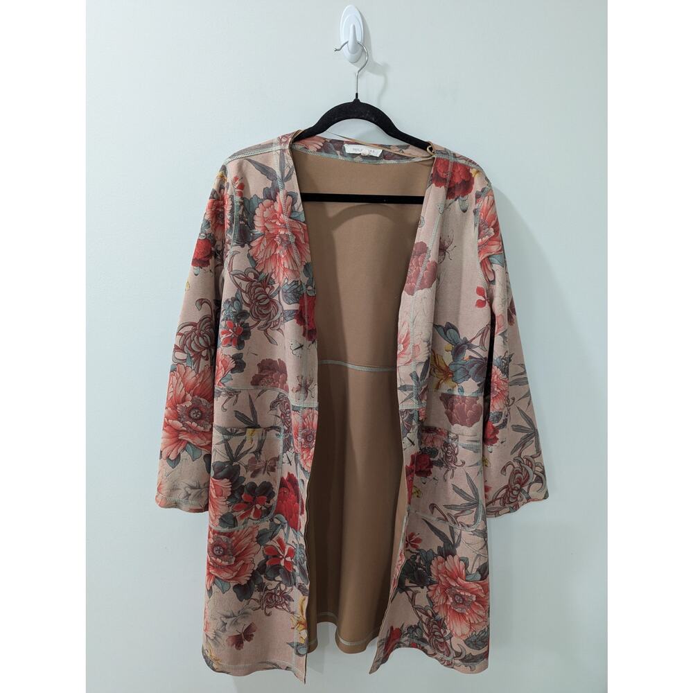 Solitaire Faux Suede Open Front Floral Jacket